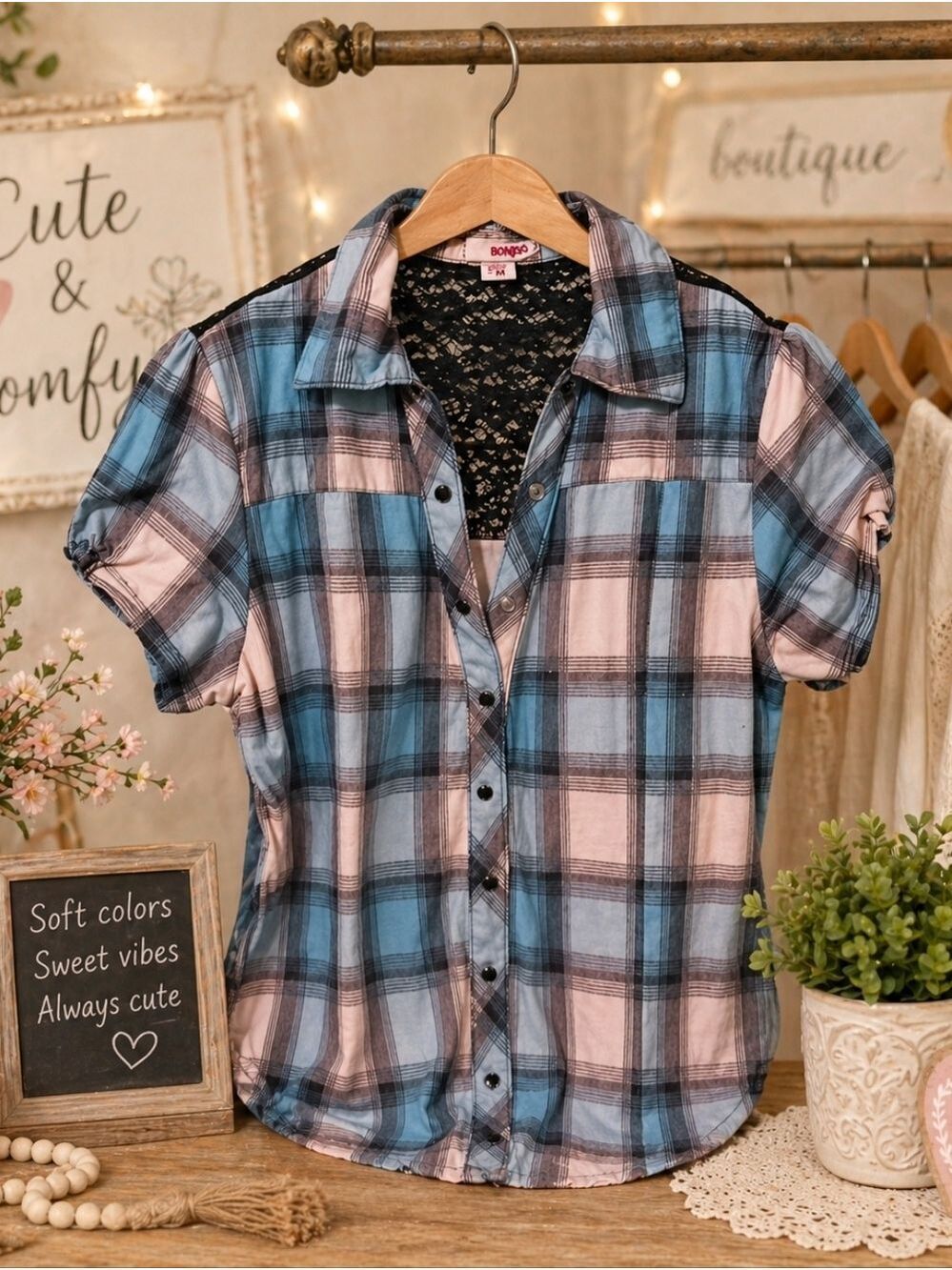 Bongo Checkered Button Down Shirt Medium
